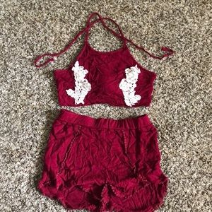 red/maroon two piece